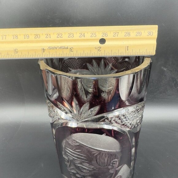 Vintage Amethyst Cut To Clear Glass Vase Portrait of Pope John Paul II Heavy VTG - Picture 4 of 16